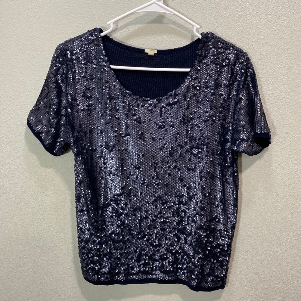 J crew sequin blue‎ shirt top